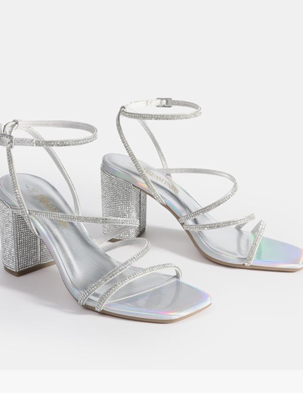 Dream Pairs Silver Rhinestone Chunky Block Heel Sandal